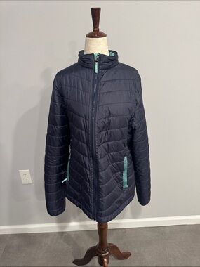 Vineyard Vines Women’s Navy Quilted Packable Jacket with Mint Trim Medium